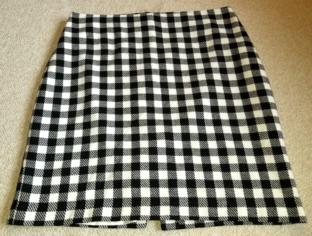 Womens Skirt-TALBOTS-black/white checked wool blend lined pencil preppy-16
